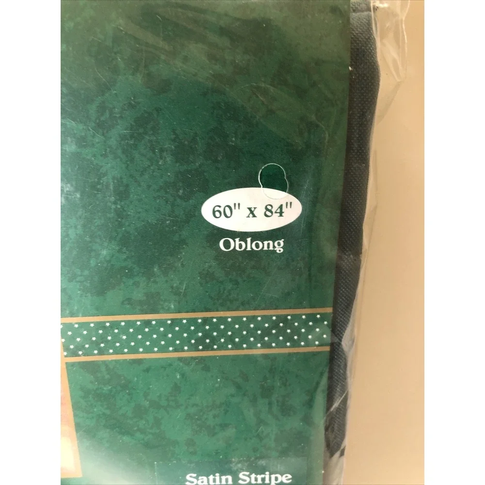 Trim a Home Holiday Green Stripe Fabric TableCover NIP 60 X 84